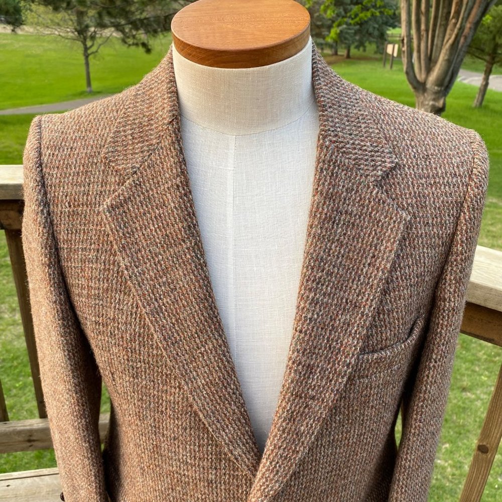 Harris Tweed Men's Scottish Wool Blazer Jacket Size 40  Brown 2 Button Vintage - Picture 10 of 16